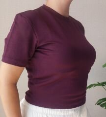 Mürdüm Kısa Kollu Crop T-Shirt