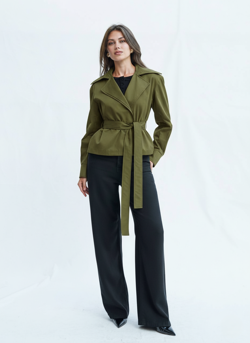 Kruvaze Kapama Haki Kısa Trençkot