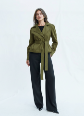 Kruvaze Kapama Haki Kısa Trençkot