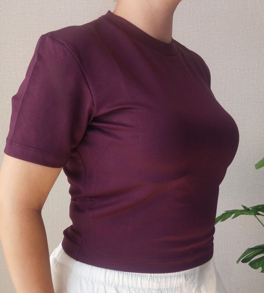 Mürdüm Kısa Kollu Crop T-Shirt 36 - Mürdüm