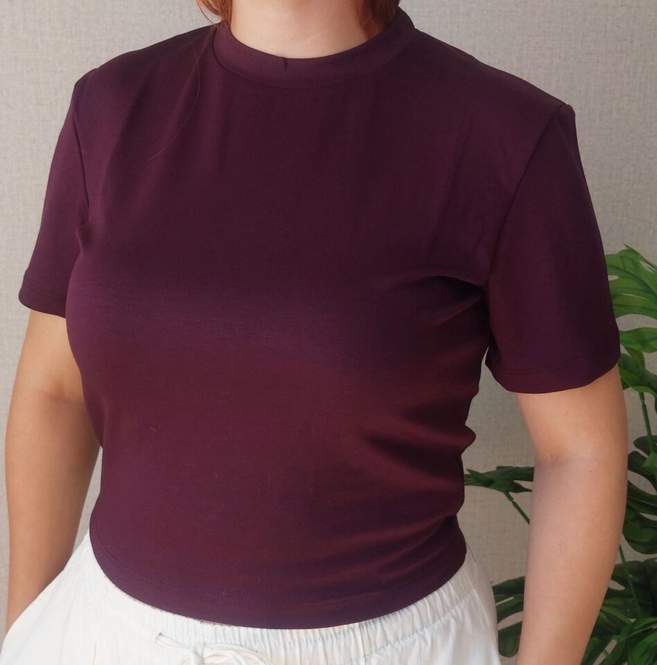 Mürdüm Kısa Kollu Crop T-Shirt 40 - Mürdüm