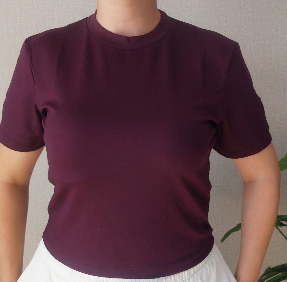 Mürdüm Kısa Kollu Crop T-Shirt 40 - Mürdüm