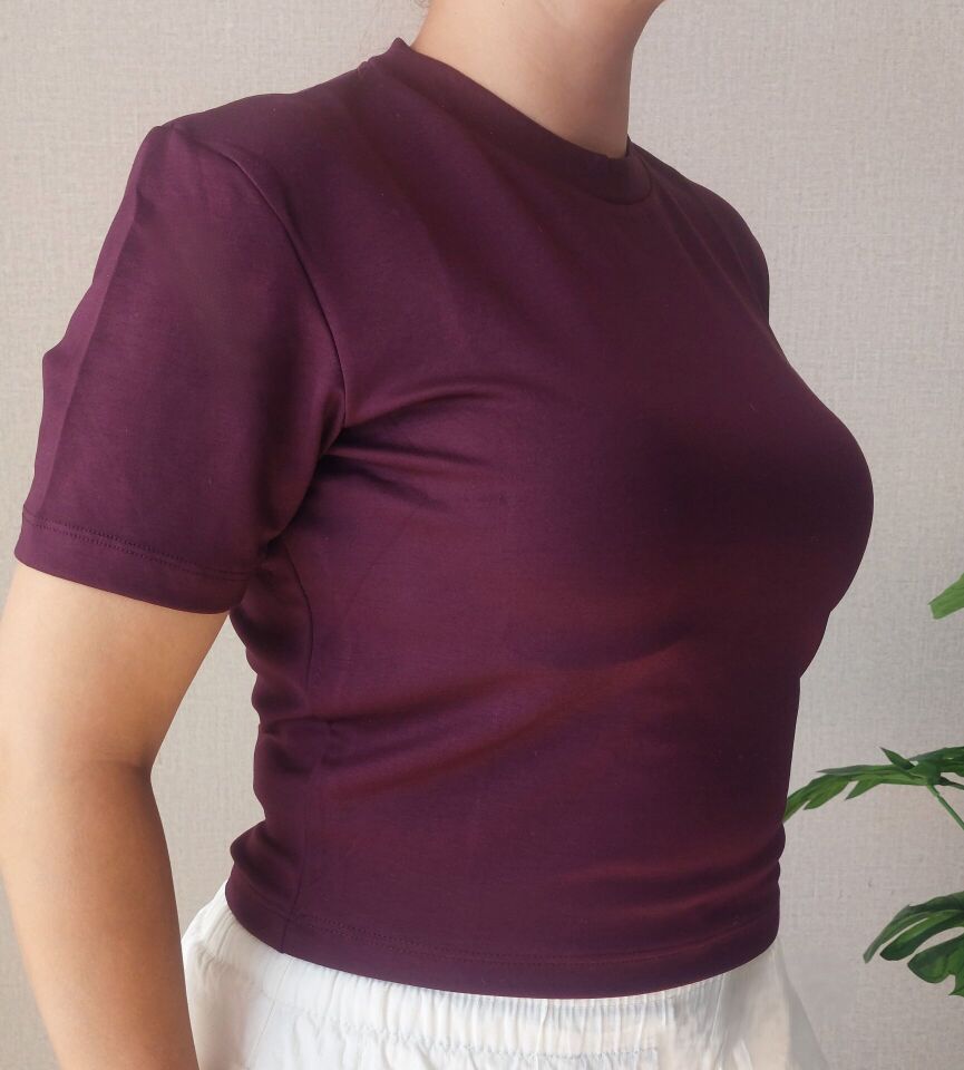 Mürdüm Kısa Kollu Crop T-Shirt 42 - Mürdüm