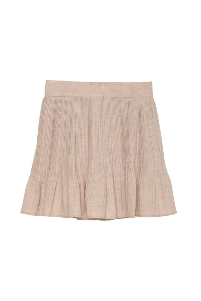 Pileli Mini Etek Krem Large
