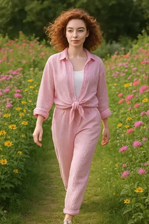 Pembe Müslin Pantolon Large