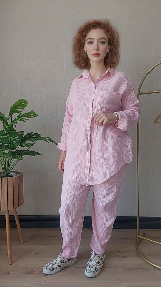 Pembe Müslin Gömlek Medium