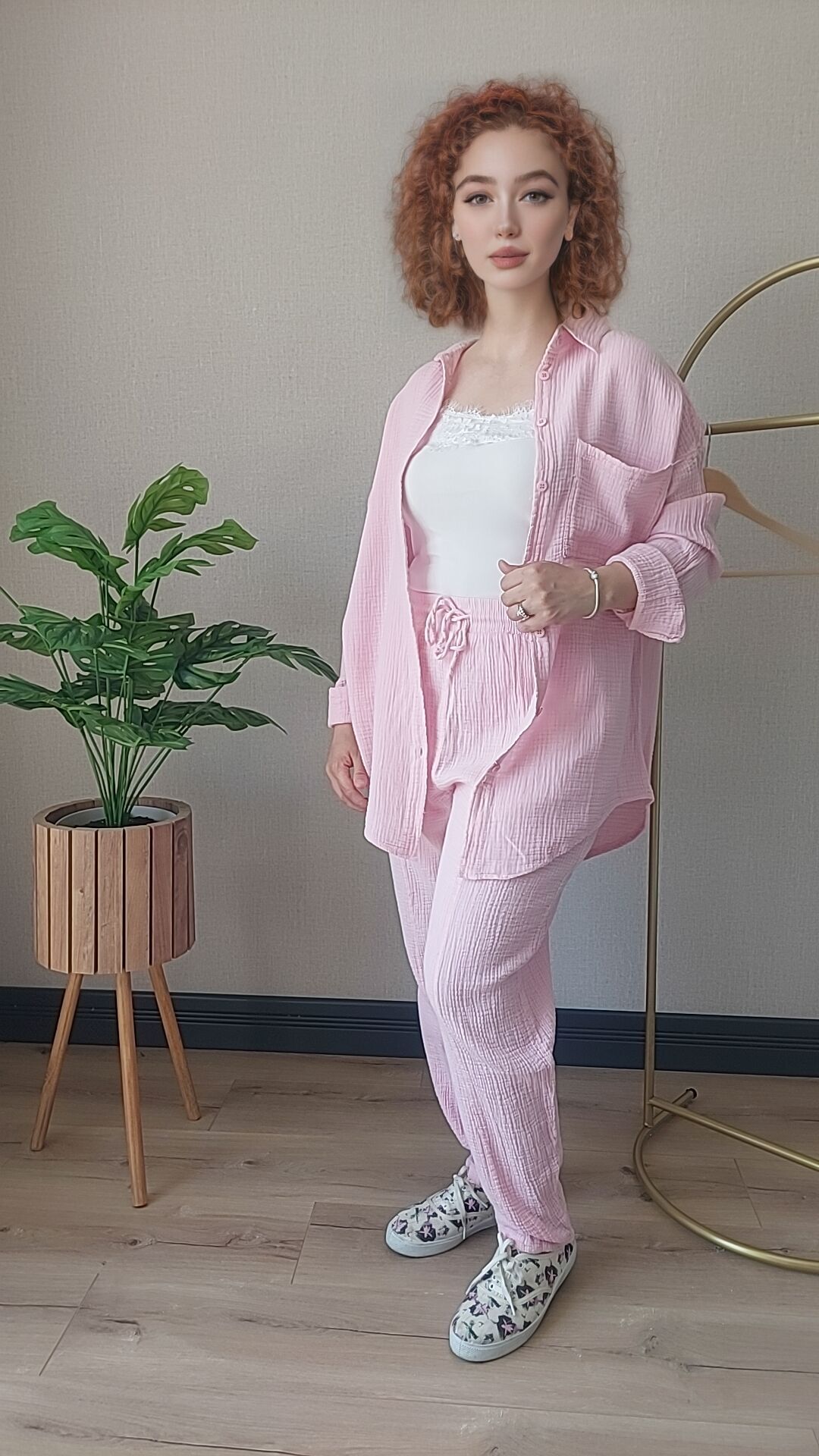Pembe Müslin Gömlek Medium