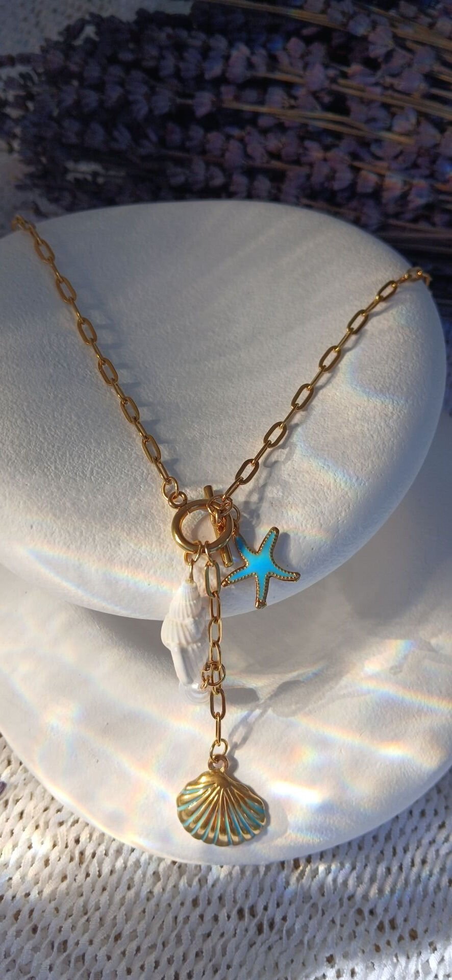 Deniz Kabuğu Detaylı Çelik Kolye