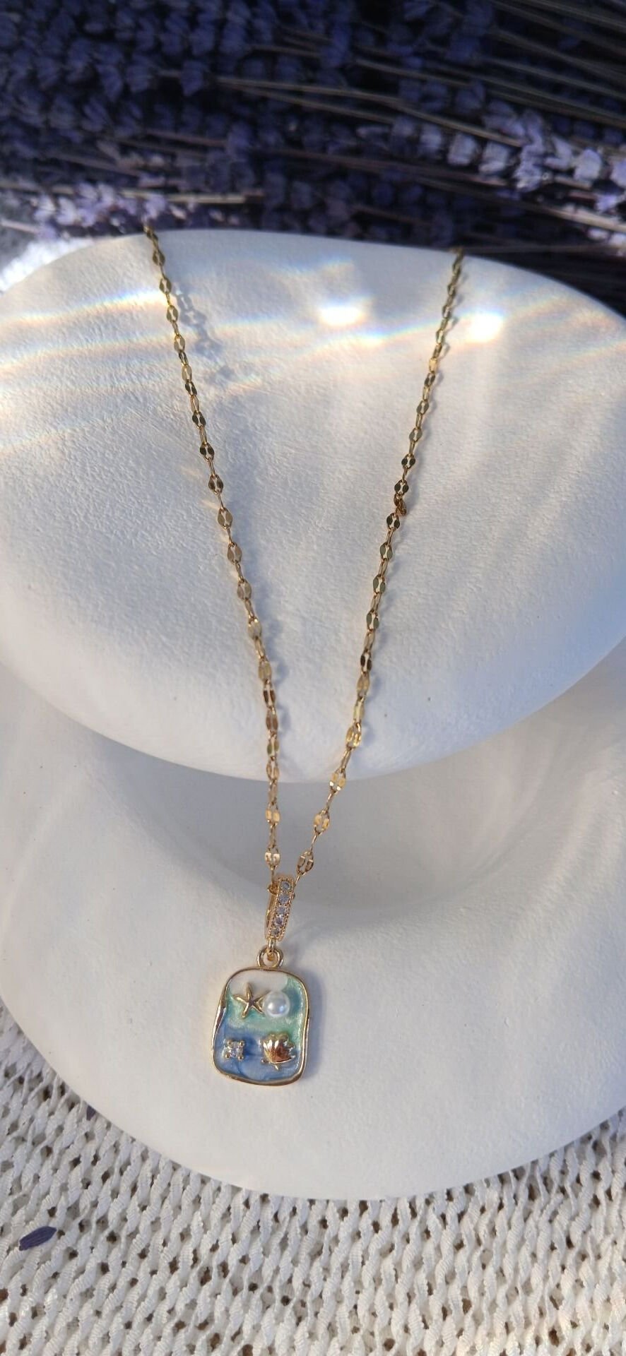 Deniz Kabuğu İnci Detaylı Çelik Kolye