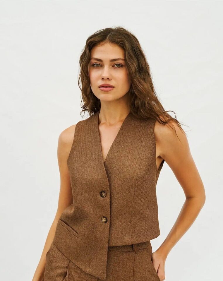 Bordo  Asimetrik Kesim Yelek 36 - Kahverengi