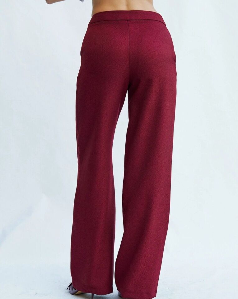 Yün Efektli Düz Paça Pantolon 42 - Bordo
