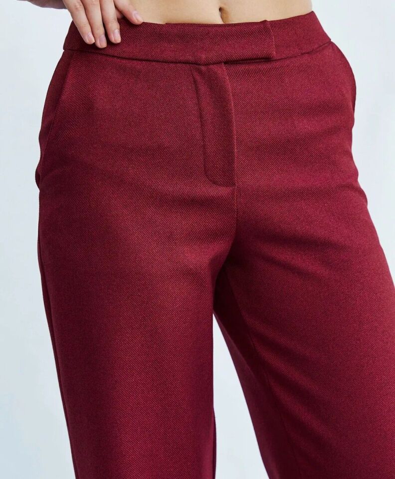 Yün Efektli Düz Paça Pantolon 42 - Bordo