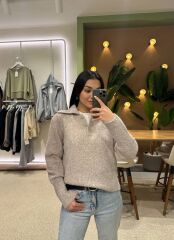 Yakalı Düğme Detaylı Basic Triko Kazak